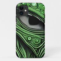 Green Alien with Degenerative Lines Background