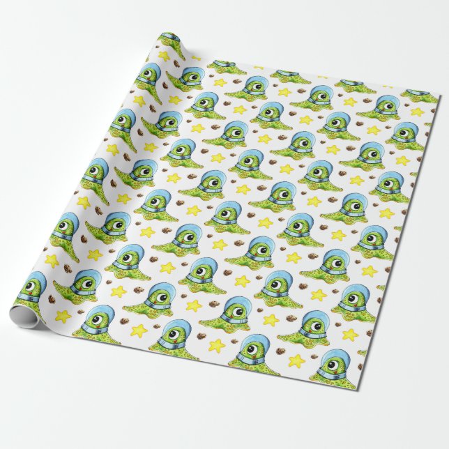 Green Alien Wrapping Paper (Unrolled)