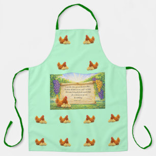 Green All-Over Apron with Chickens & Bible Verse