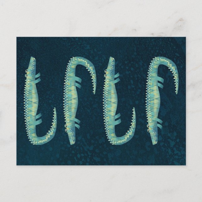 Green Alligator Distressed Gator Graphic Announcement Postcard (Front)