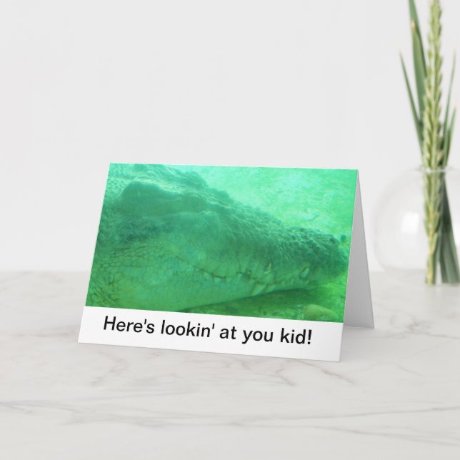 Green alligator face on a blank card (Front)