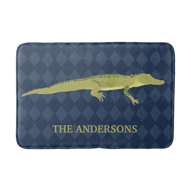 Green Alligator Realistic Graphic Personalized Bath Mat (Front)