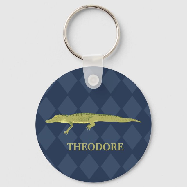 Green Alligator Realistic Graphic Personalized Keychain (Front)