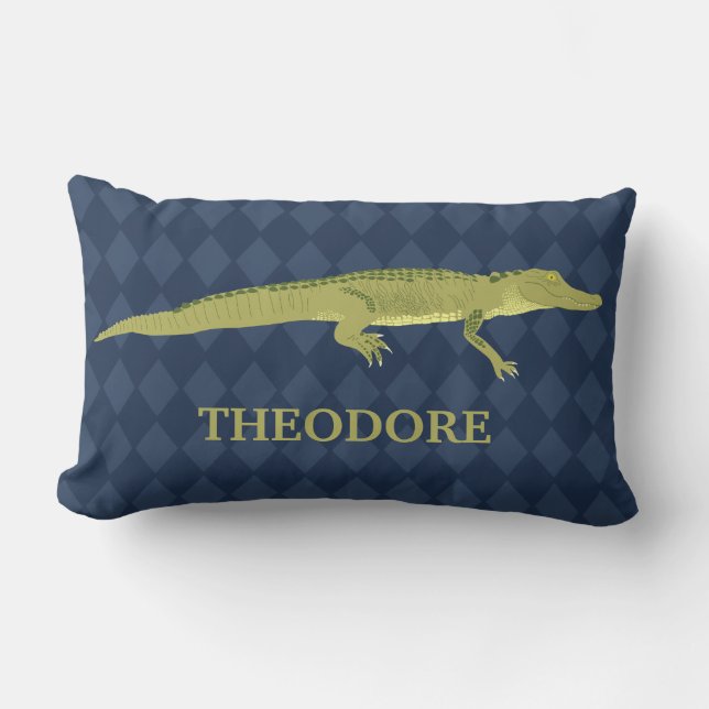 Green Alligator Realistic Graphic Personalized Lumbar Pillow (Front)