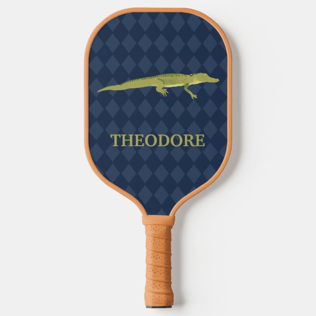 Green Alligator Realistic Graphic Personalized Pickleball Paddle (Front)