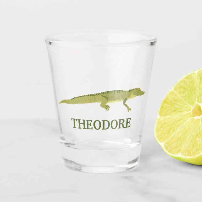 Green Alligator Realistic Graphic Personalized Shot Glass (Front)