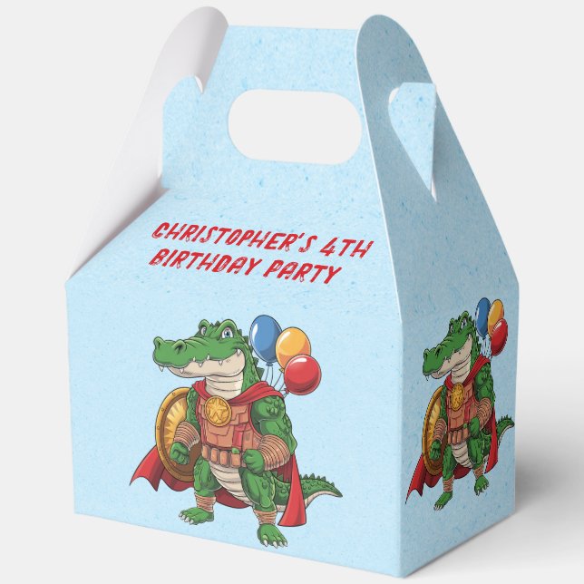Green Alligator Superhero Birthday Party Favor Box (Back)
