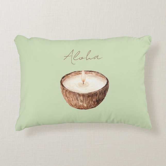 Green Aloha Coconut Candle Accent Pillow (Front)
