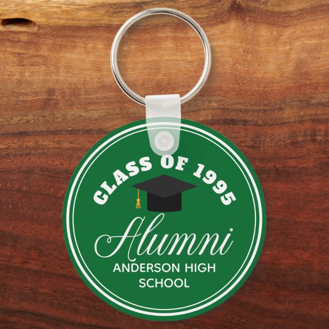 Green Alumni High School Reunion Personalized Keychain (Front)
