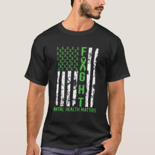 Green American Flag USA Mental Health Matters T-Shirt