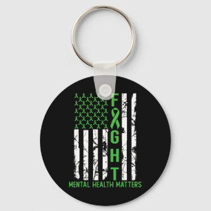 Green American Flag Usa Mental Health Problems Keychain