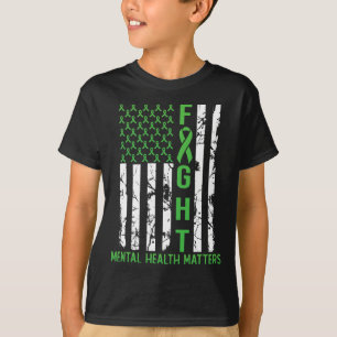 Green American Flag Usa Mental Health Problems  T-Shirt