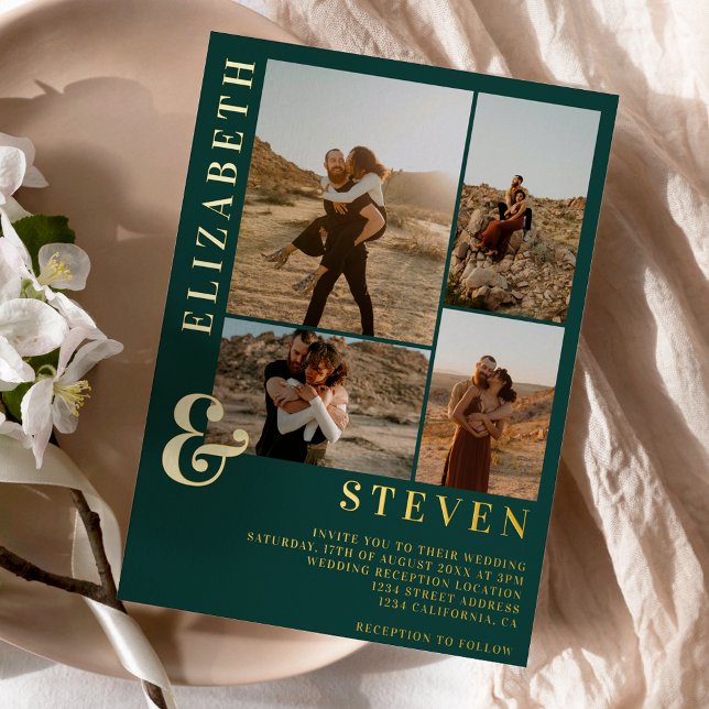 Green ampersand 4 photo grid wedding gold foil (Creator Uploaded)