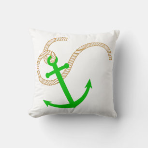 Green Anchor Nautical Pillow