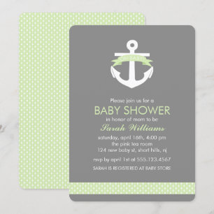 Green Anchor Nautical Theme Baby Shower Invitation