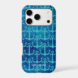 Green Anchor Pattern Blue Watercolor