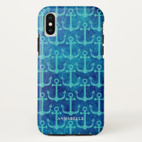 Green Anchor Pattern Blue Watercolor