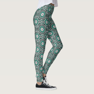 Green ancient Islamic mandala pattern Leggings