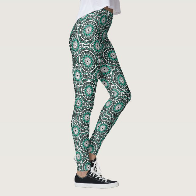 Green ancient Islamic mandala pattern Leggings (Right)