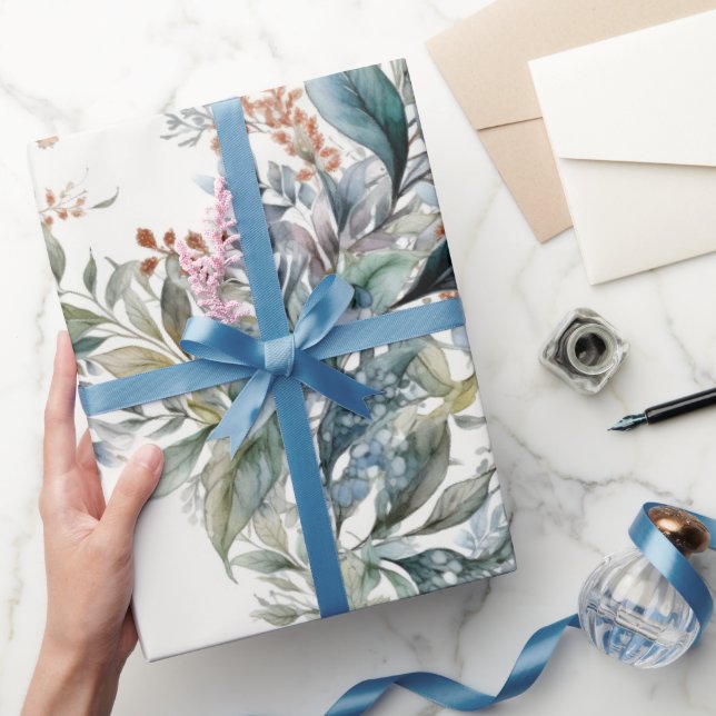 Green and Aqua Greenery Watercolour Wrapping Paper (Gifting)