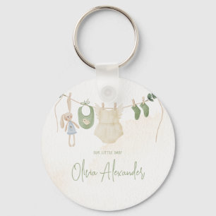 Green and Beige Delicate Watercolor Baby Shower Keychain