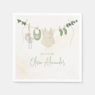 Green and Beige Delicate Watercolor Baby Shower Napkin