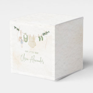 Green and Beige Delicate Watercolor Floral Baby Sh Favor Box