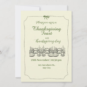 Green and Beige Elegant Thanksgiving Dinner Party Invitation