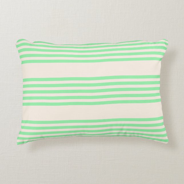 Green and beige five stripes pattern accent pillow (Front)
