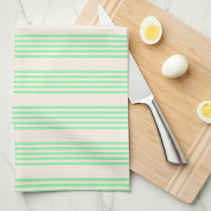 Green and beige five stripes pattern kitchen towel