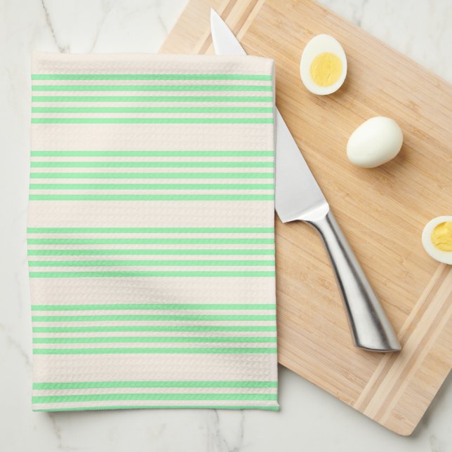 Green and beige five stripes pattern kitchen towel (Quarter Fold)