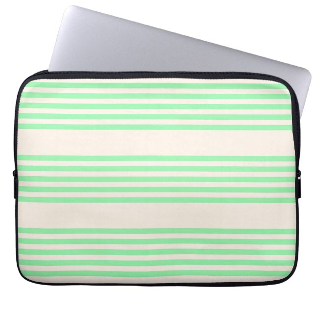Green and beige five stripes pattern laptop sleeve (Front)