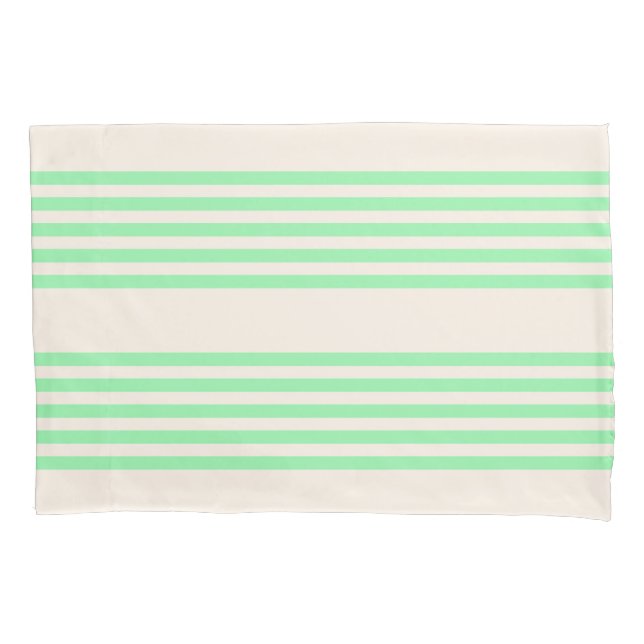 Green and beige five stripes pattern pillowcase (Front)