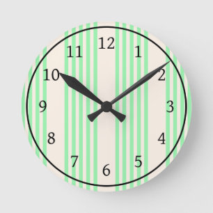 Green and beige five stripes pattern round clock