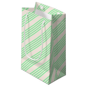 Green and beige five stripes pattern small gift bag