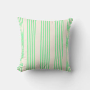 Green and beige five stripes pattern throw pillow