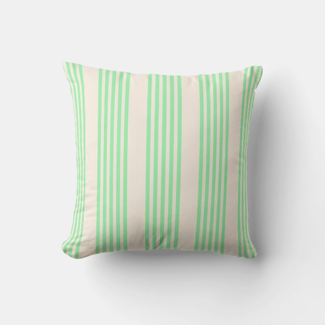Green and beige five stripes pattern throw pillow (Front)