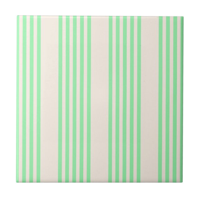 Green and beige five stripes pattern tile (Front)