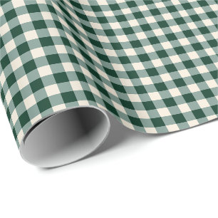 Green and Beige Gingham Check Pattern Wrapping Paper