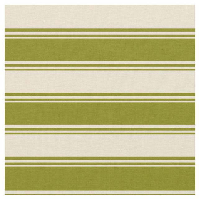 Green and Beige Lined/Striped Pattern Fabric (Close Up)