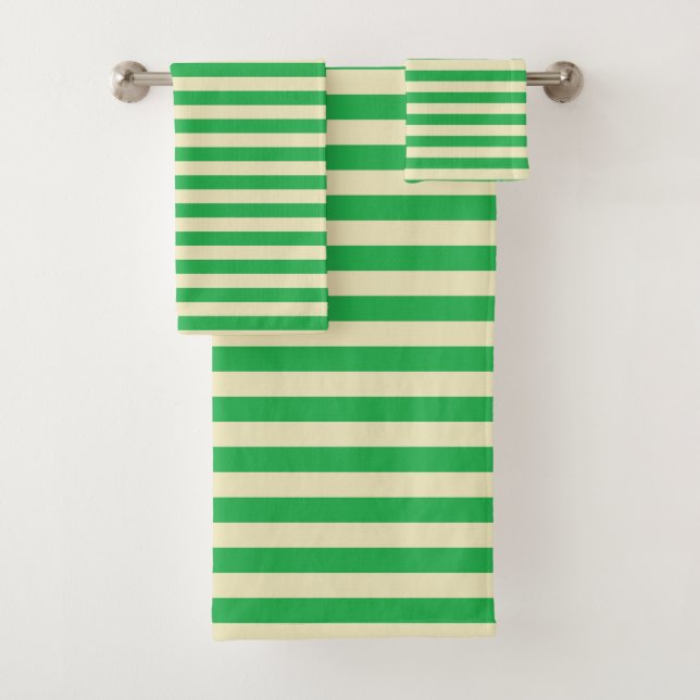 Green and Beige Stripes Bath Towel Set (Insitu)
