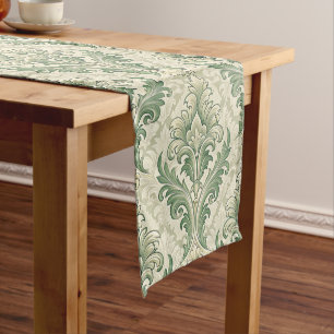 Green and Beige Vintage Botanical Flowers Pattern Medium Table Runner