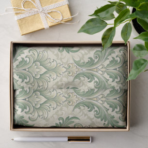 Green and Beige Vintage Botanical Flowers Pattern Tissue Paper