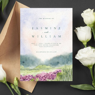 Green and Beige Watercolor Wedding Invitation