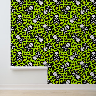 Green and Black 80s Punk Rock Leopard Print Wallpaper