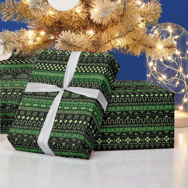 Green And Black African Pattern Wrapping Paper (Holidays)