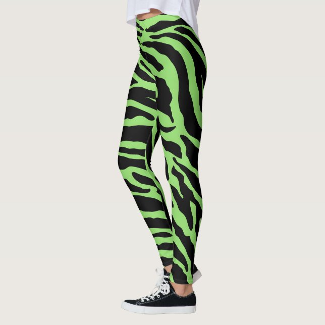 Green and Black Animal Print Stripes  Leggings (Left)