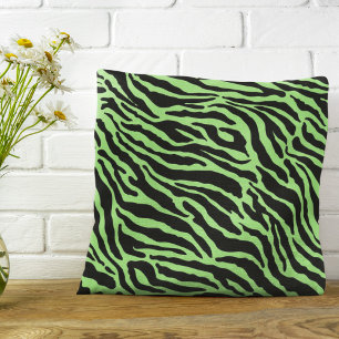 Green and Black Animal Print Stripes Throw Pillow