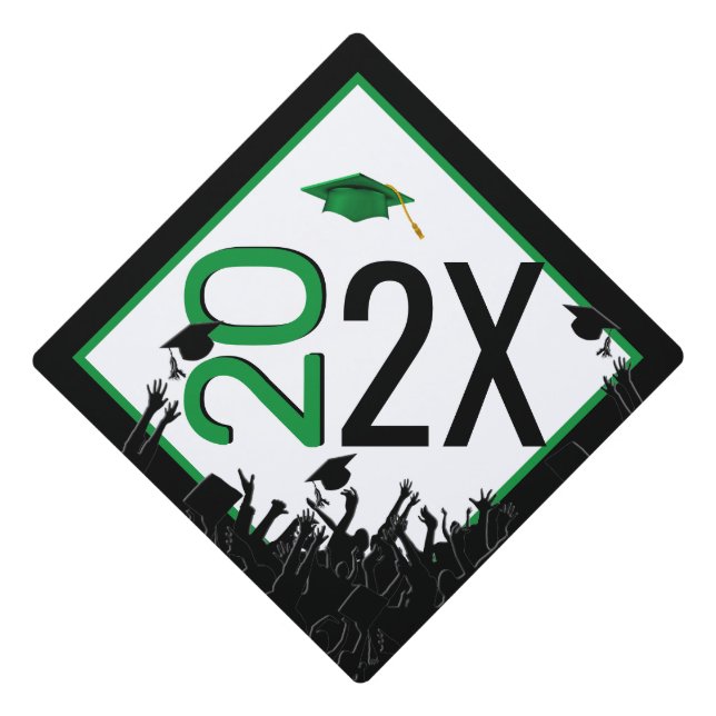 Green and Black Any Year Graduation Cap Topper (Front)