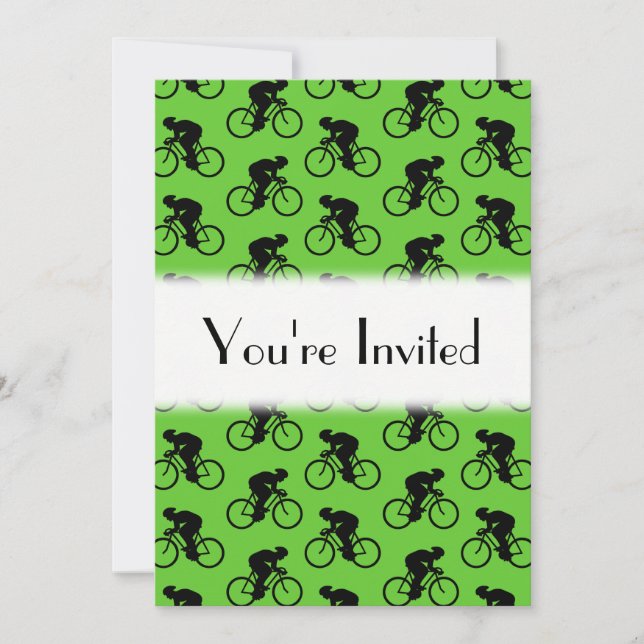 Green and Black Bicycle Pattern. Invitation (Front)